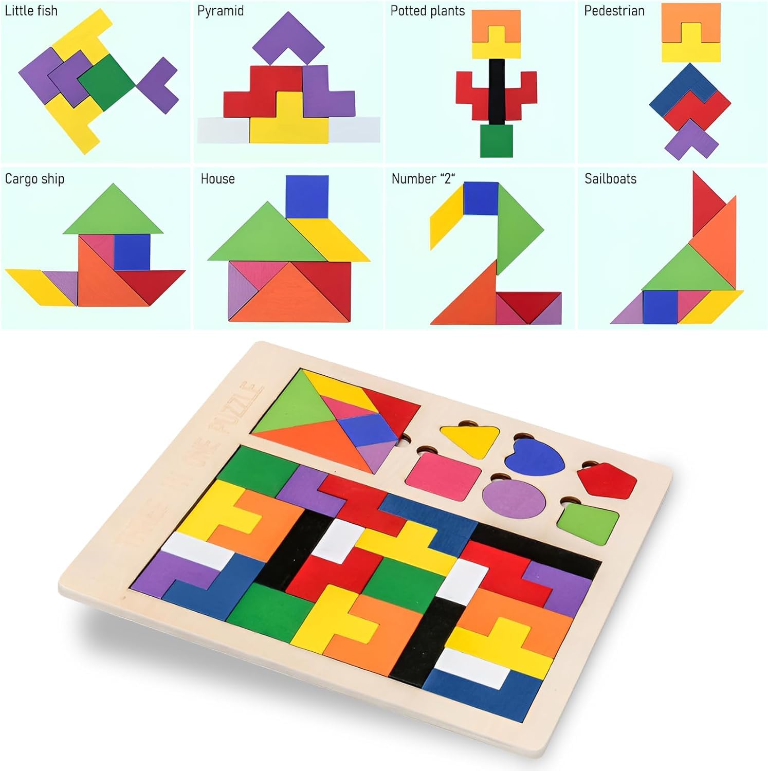 Giochi Bambini 3 4 5 6 Anni, Tangram Bambini Puzzle di legno Giochi Montessori 3 4 5 6 Anni Puzzle Bambini 3 4 5 6 Anni Regalo Bambina 3-6 Anni Giocattoli Bambini 3-6 Anni Gioco Educativo Giochi