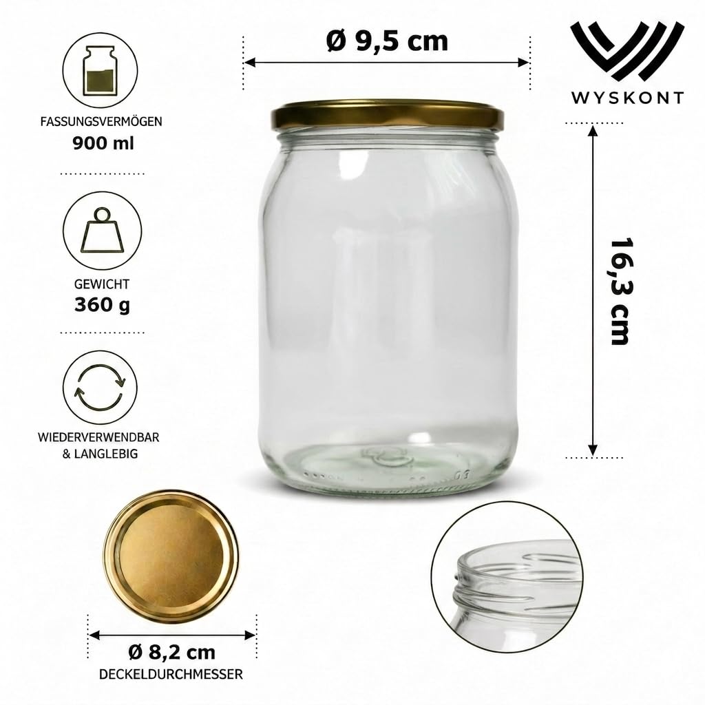 Einmachgläser 900 ml mit Schraubdeckel TO82 (82 mm) – 112 Einweckgläser mit Deckel zum Einkochen und Einlegen – Vorratsgläser für Marmelade, Honig und Gurken