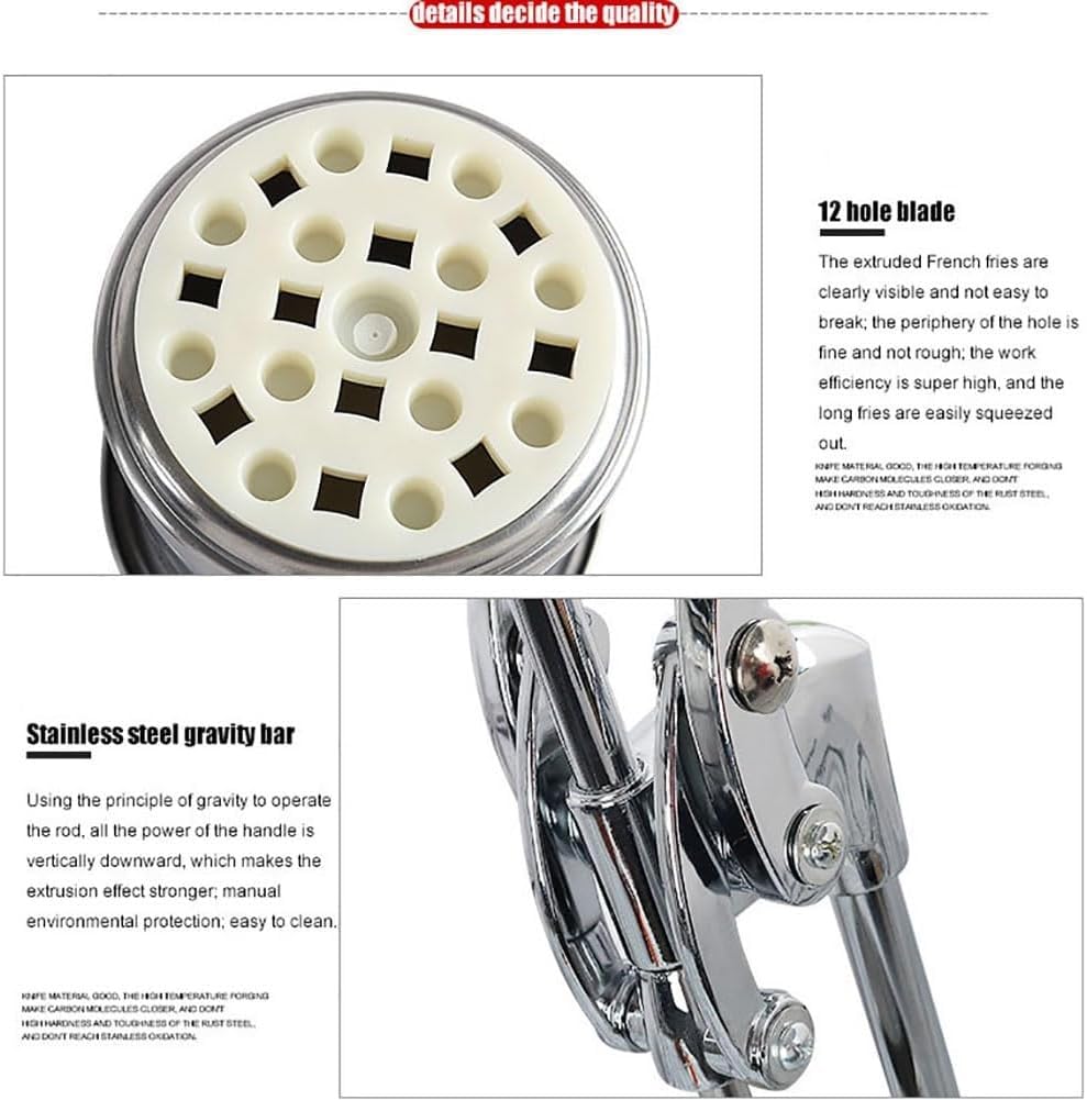 Machine à frites manuelle en acier inoxydable à 12 trous | Extrudeuse de longues lanières de pommes de terre avec presse et panier amovibles | Idéal pour un usage domestique et commercial (30 cm)
