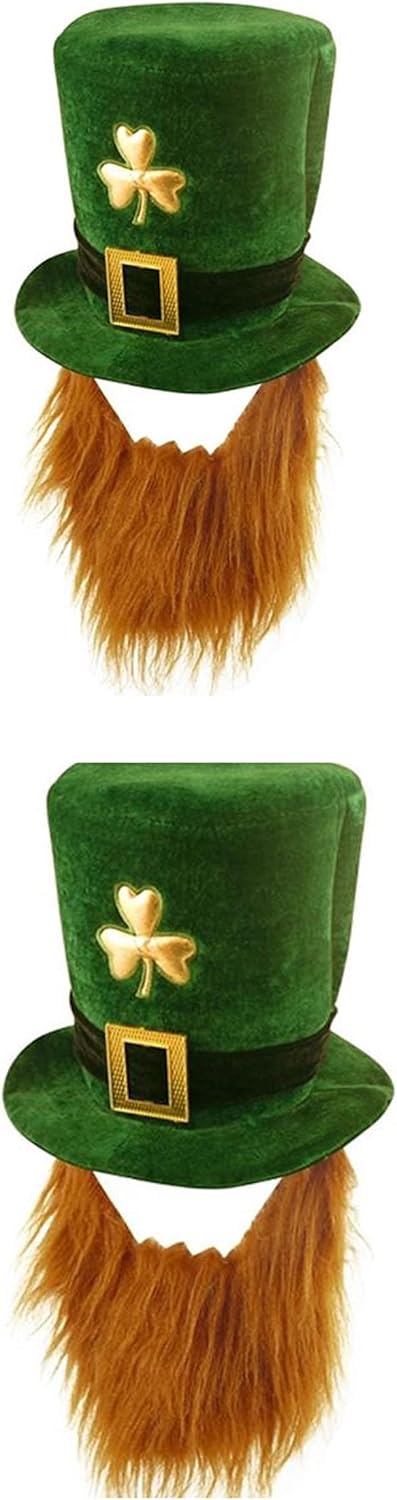 2 My Costume Wigs St. Patrick's Day Irish Green Leprechaun Top Hat with Beard Irish Shamrock Velvet Hat Headwear Bars Restaurants Parties Party Favor Cosplay