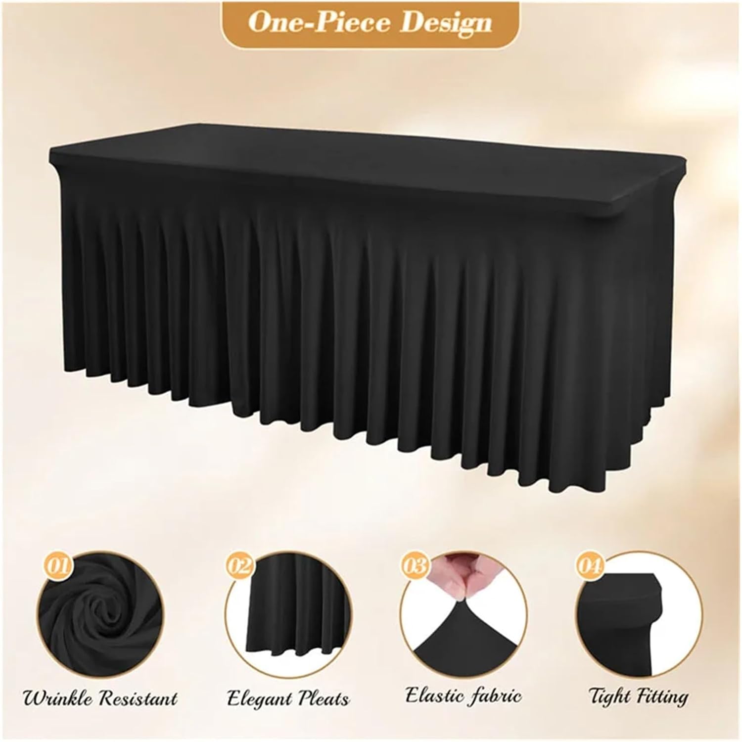 Spandex Tablecloth Spandex Rectangle Table Skirts 6ft Fitted Table Cover Wrinkle Resistant Cloth for Hotel Wedding Anniversary Party Decoration(White,6FT 183X76X76CM)