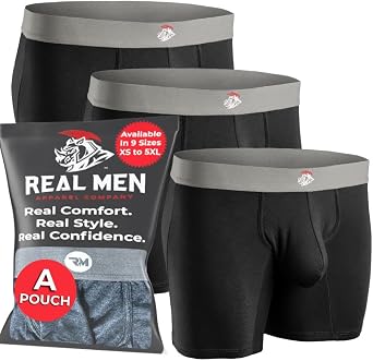 Real Men Natural Modal Pouch Boxer Briefs - ABCD Custom Pouch Size - Waist XS-5XL, 3pk 7in Black, 3XL