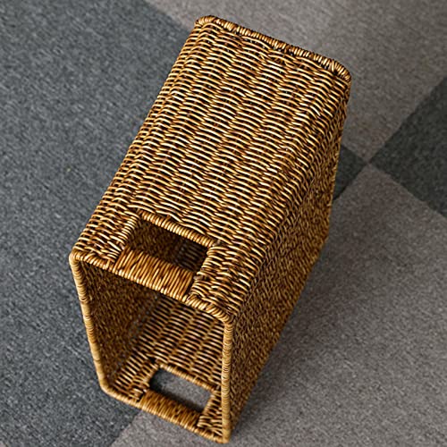 Baoblaze-Hand-Woven-Magazine-Basket-Plastic-Rattan-Sundries-Storage-Bins-Japanese-Style-Finishing-Basket-for-Closets-Bedroom-Magazine-Newspaper-Home-Dark-Brown