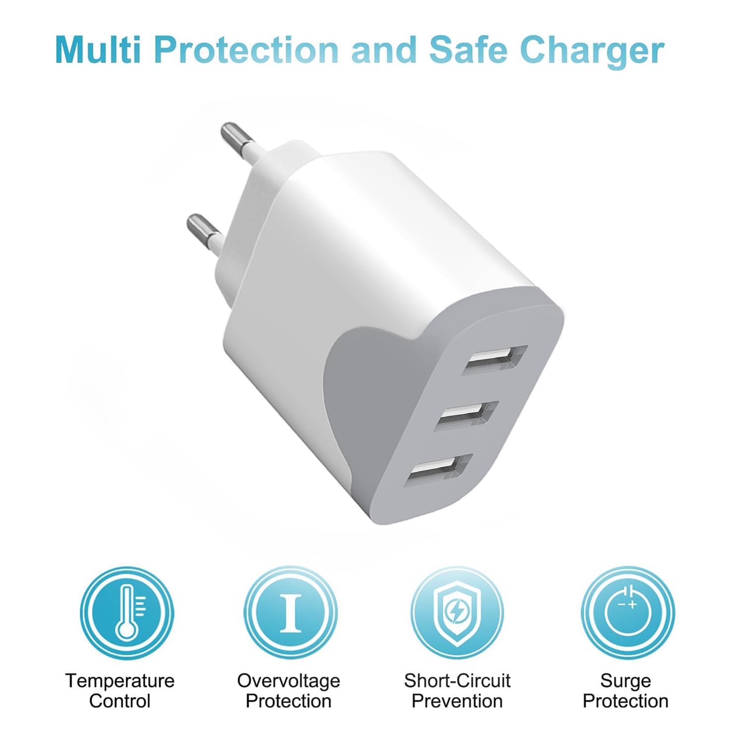 Caricatore USB 2Pack, 3 Porte Caricabatterie USB Carica Rapido Multiplo Presa Alimentatore per iPhone 14/13/12/11 Pro Max Mini SE XR XS MAX Samsung Galaxy S21 S20 A71 A51 Note 20 Xiaomi (Bianco)