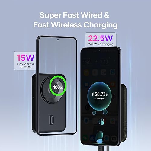 Miniatura 5 de Cargador portátil inalámbrico para Samsung, banco de energía ultra delgado de 5000 mAh con innovadora ventosa eléctrica, compatible con teléfono