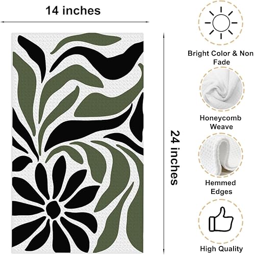 Miniatura 7 de Juego de 2 toallas de cocina estilo retro de los años 70, diseño floral bohemio para cocina, baño, hogar, decoración de baño verde salvia bohemio