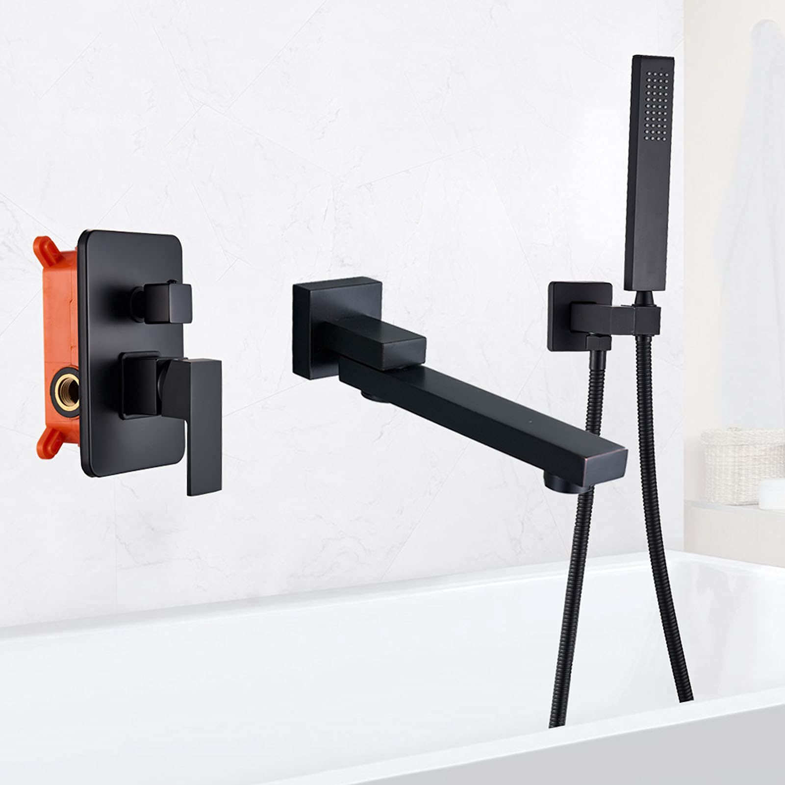 Robinet de baignoire cascade noir avec douchette et bec pivotant à 180°