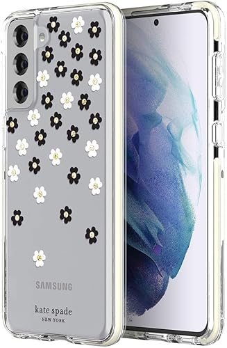 Miniatura 2 de kate spade new york Funda rígida defensiva compatible con Samsung Galaxy S21+ 5G, silicona con flores dispersas, gemas ligeras