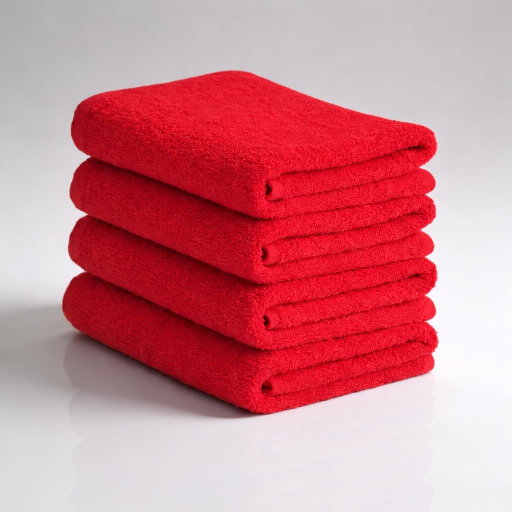 Fingertip Hand Towel | Absorbent |11x18 | Terry Velour Premium Washcloths, for Bathroom use, 100% Cotton, Face Towels, fingertip Towels, Soft, Guest Towels (Pack of 4) (4, Red)