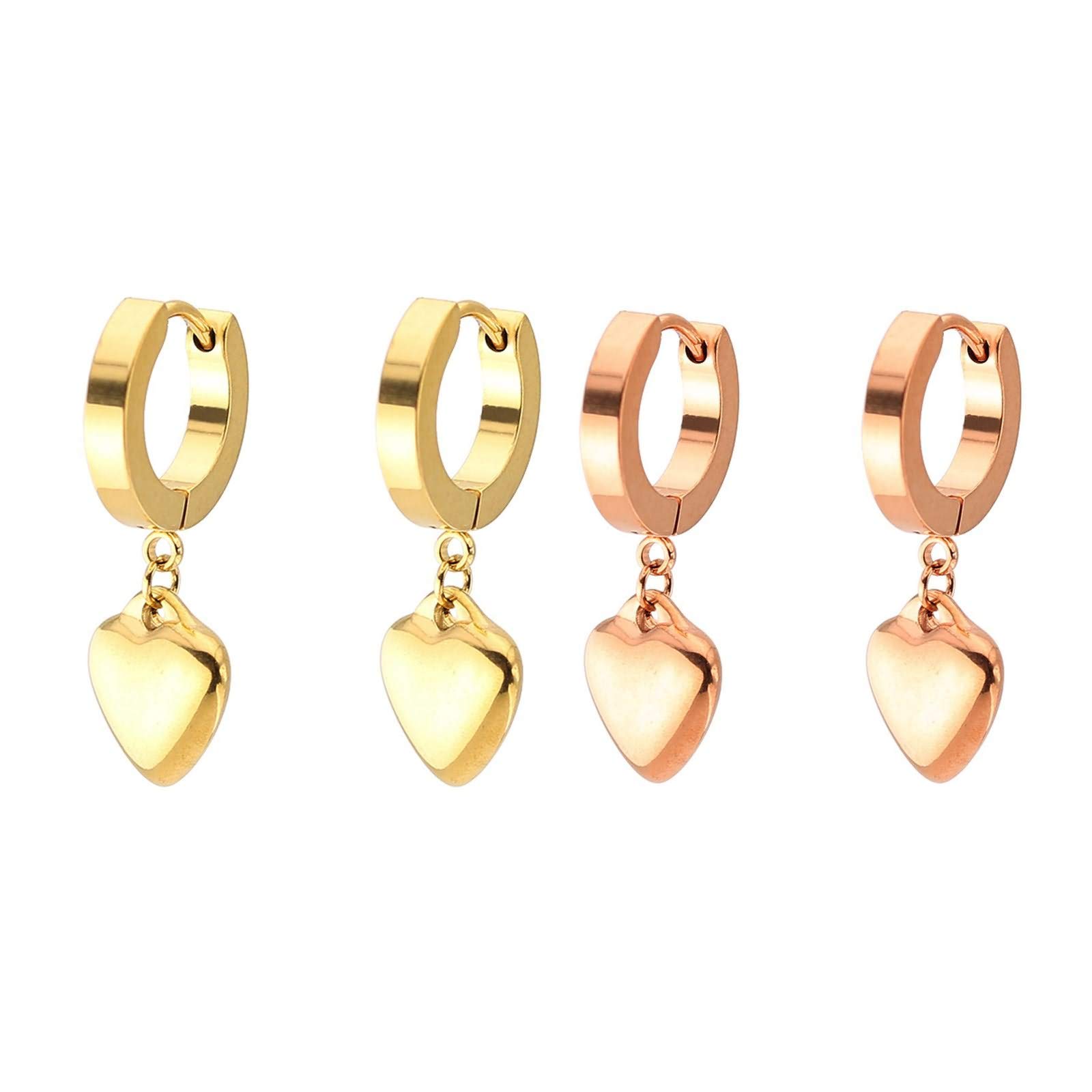 KnSam Pendientes de oro para hombre, pendientes de oro para hombre, colgante de corazón de acero inoxidable, joyas para unisex, oro rosa, Acero inoxidable