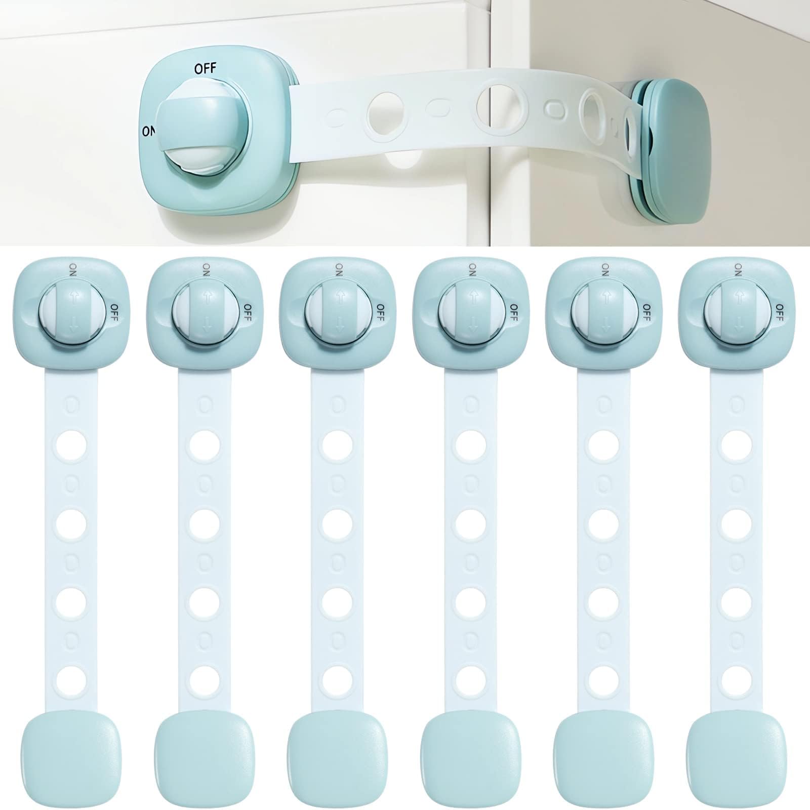 Vinabo Bloc Porte Securite Bebe, 6 pcs Bloc Placard Bebe Réglables, Securite Placard Enfant pour Tiroirs, Placards, Réfrigérateurs, Serrures de Sécurité pour Enfants, Blue (Lot de 5)