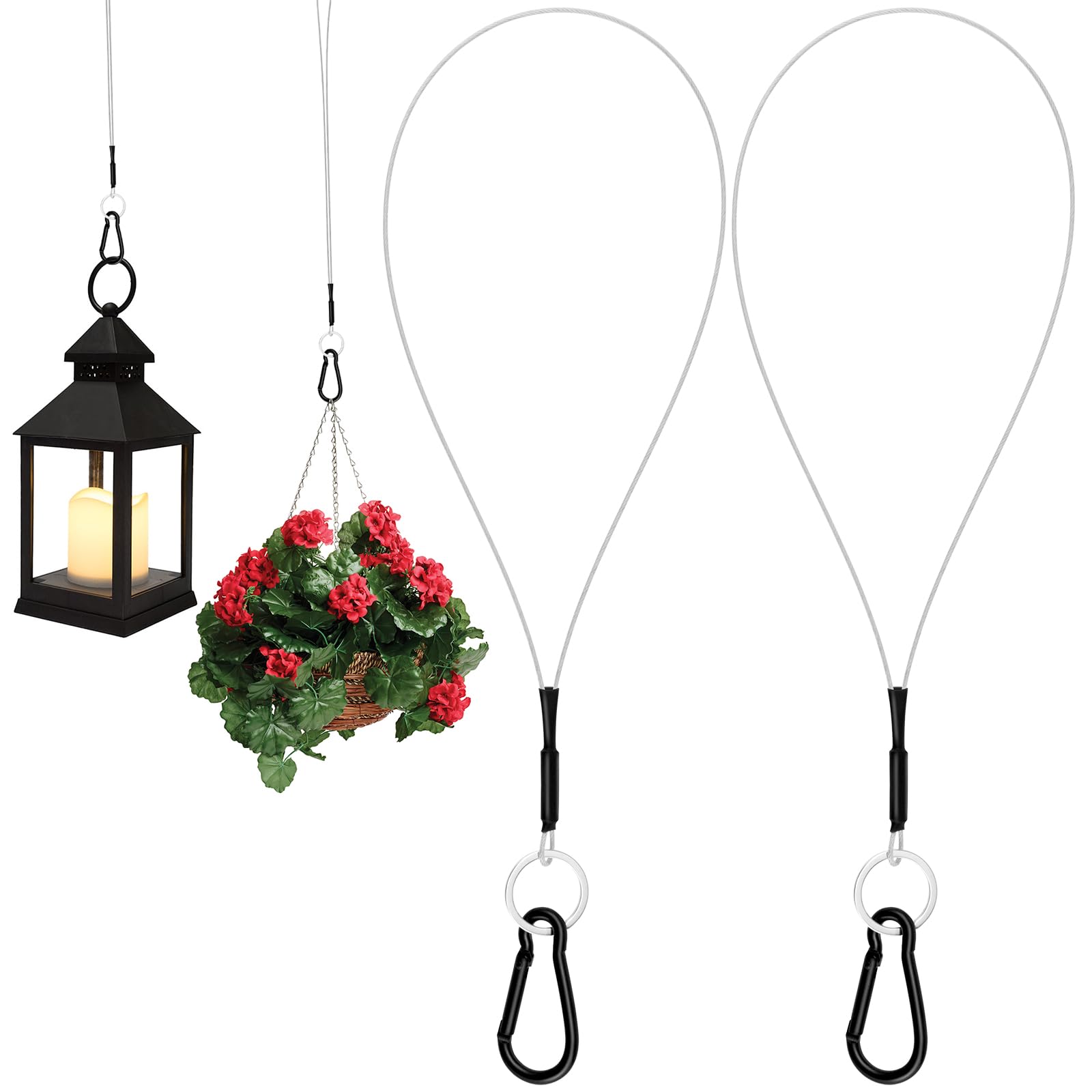 SDTC Tech 2 Pack Hanging Straps with Carabiner Hook 10 Inch Hanging Chain Cable Rope for Bird Feeders, Tree, Plant Extenders, Lanterns, Yard Decorations