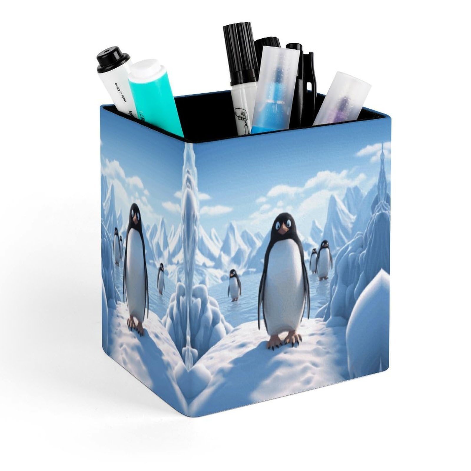 LZQPOEAS Penguin Antarctica Ice-png Pen Holder Modern Design Desktop Stationery Organizer Simple&Modern Minimalist Makeup Organizer Multi-Functional Pencil Holder for Office Home