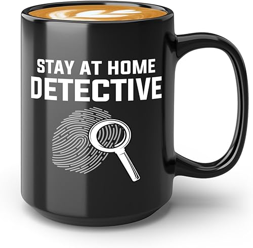 Taza de café detective de 15 onzas, color negro, manténgase en casa - Oficial de policía policía patrulla detective sheriff aplicación de la ley