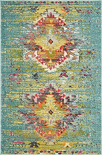Tapete rectangular 185x125 cm Turquesa y Amarillo miniatura 1