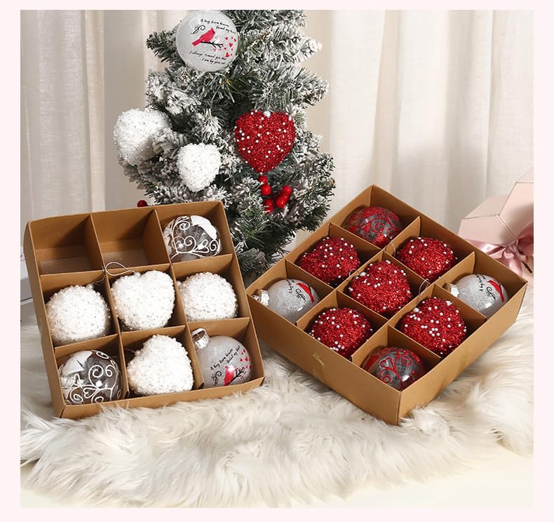 Bola de decoración de Amor, Bolas de Navidad de champaña 12pcs 6-8cm Baubles Decoraciones claras para Las Vacaciones del árbol Casa Decoración de la Fiesta de Navidad (Blanco)