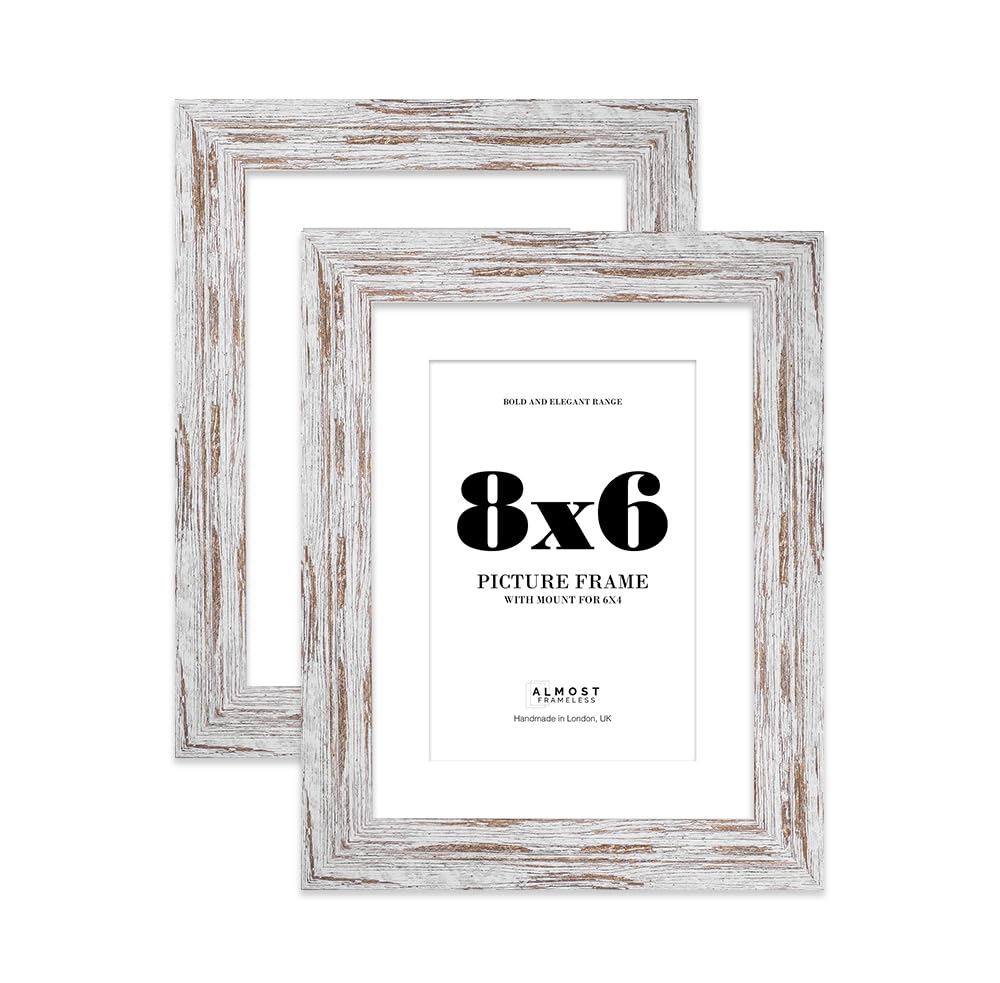 8x6 Distressed Wood Frame With Mount for 6x4 Pictures 28mm Edge Portrait and Landscape Display with Wall Hooks and Kickstand, 2 Pack