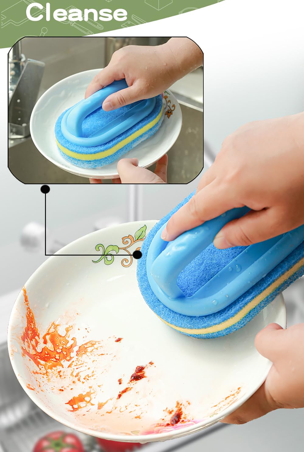TRKETK Lot De 2 Brosses Éponges De Nettoyage Tout Usage - Poignée Ergonomique Pour Cuisine, Salle De Bain Et Voiture
