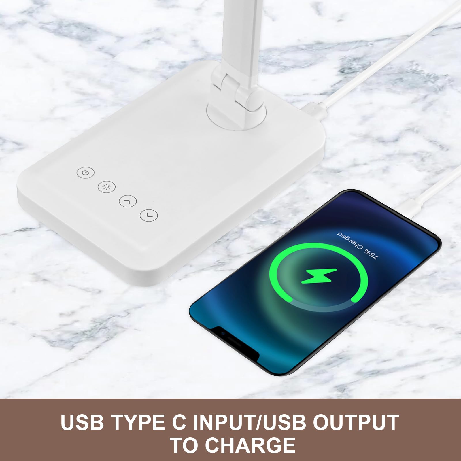Schreibtischlampe für Home Office, LED-Tischlampe mit USB-Ladeanschluss, augenschonende Tischleuchte für Schlafzimmer, Lesen (weiß)