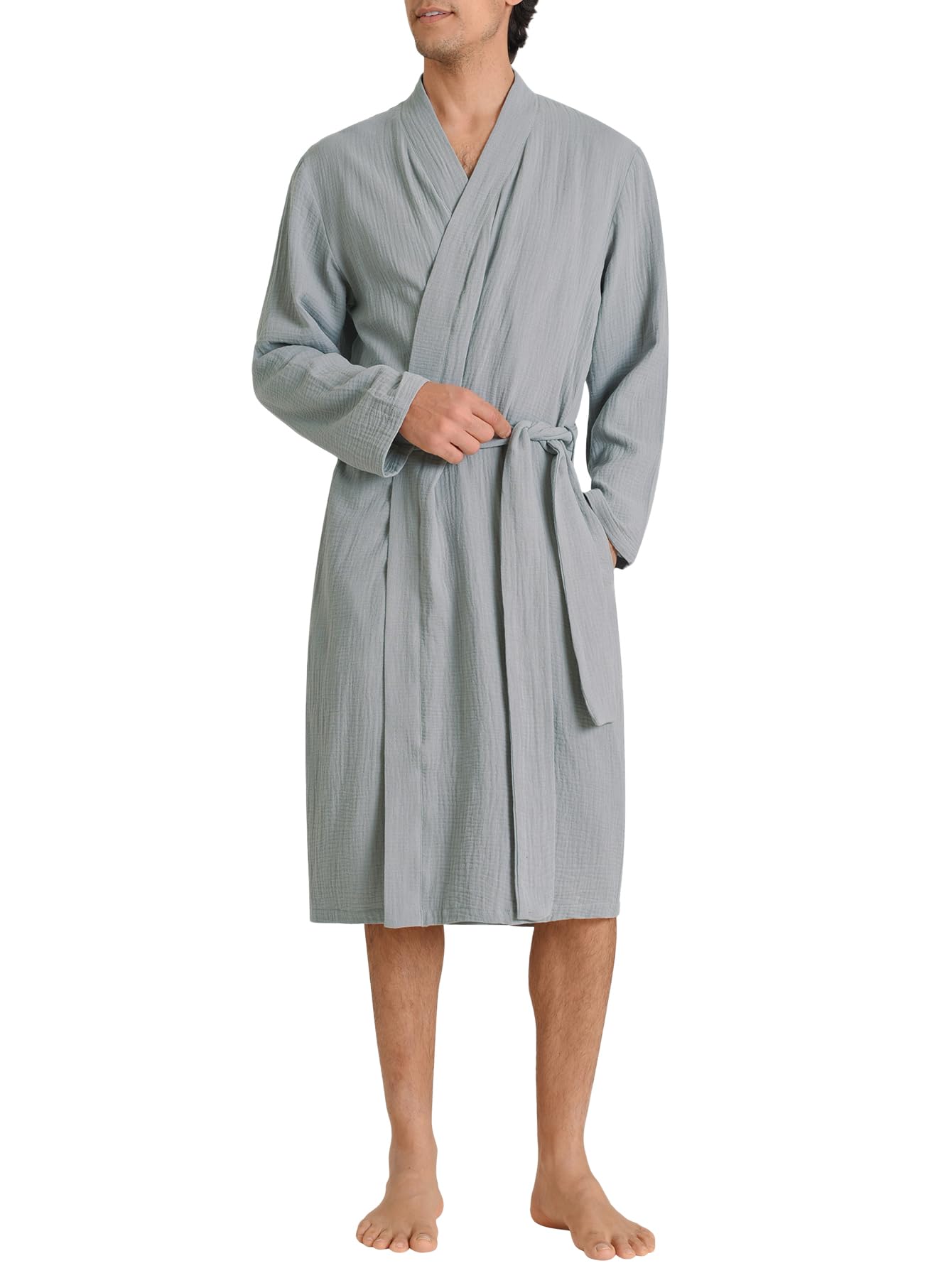 Latuza Men's Cotton Gauze Robe Lightweight Bathrobe with Pockets
