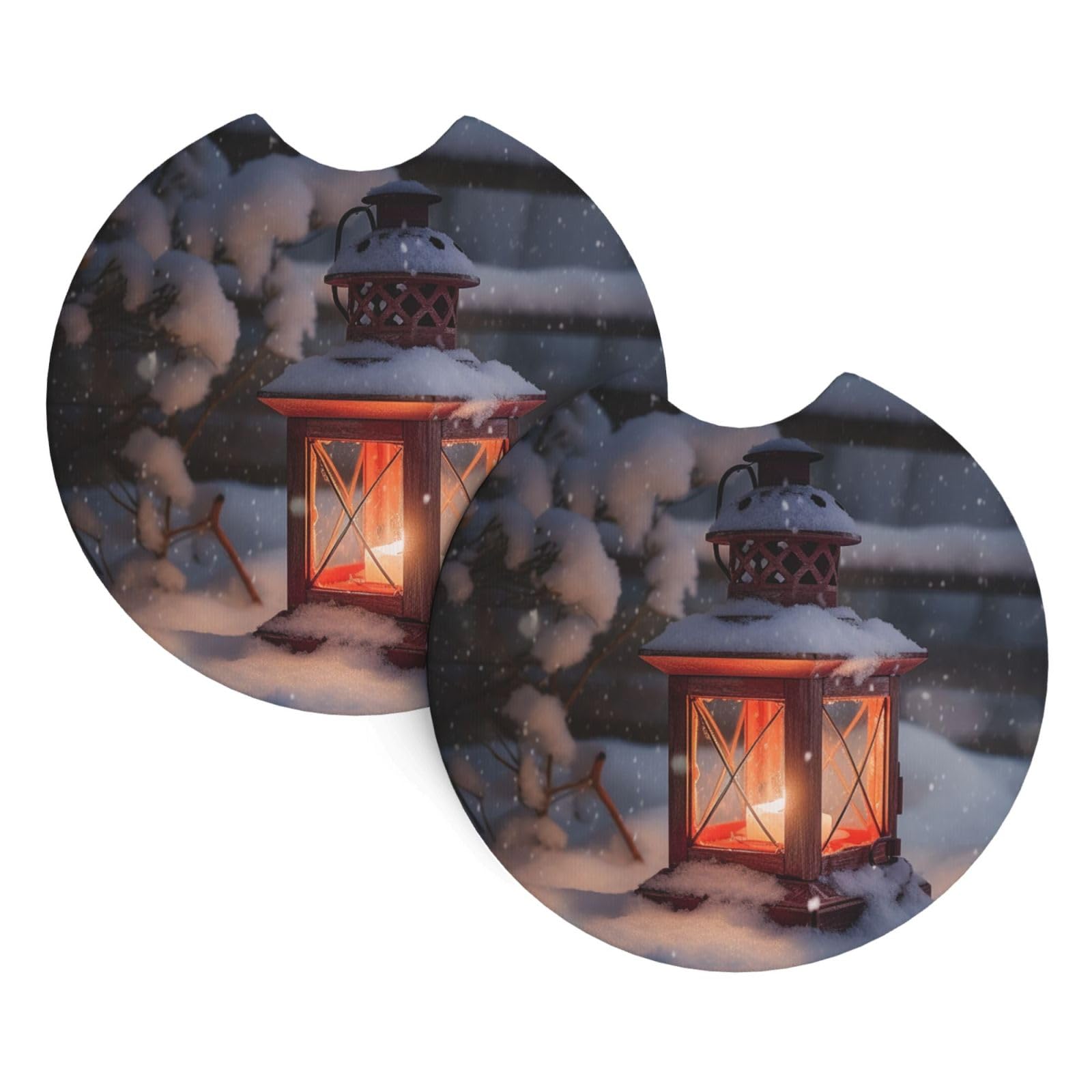 2 Pack Car Coaster for Cup Holders Lantern Snow Car Cup Coaster 2.7" Neoprene Non-Slip Automotive Cup Mat Universal Auto Car Interior Accessories for Women Men Cup Pad