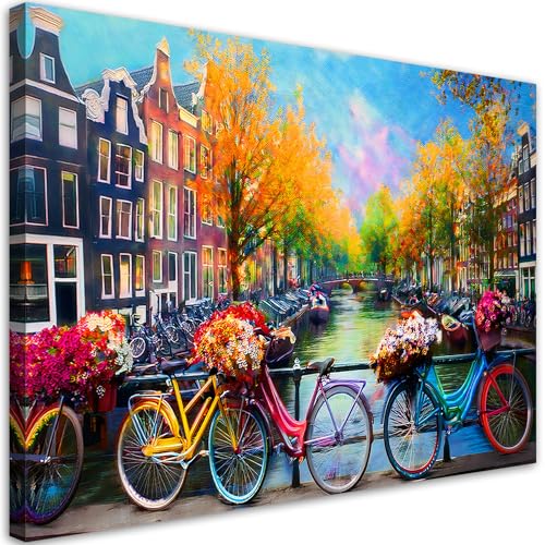 Tableau decoration murale moderne Amsterdam - Impression sur toile de salon 90x60cm