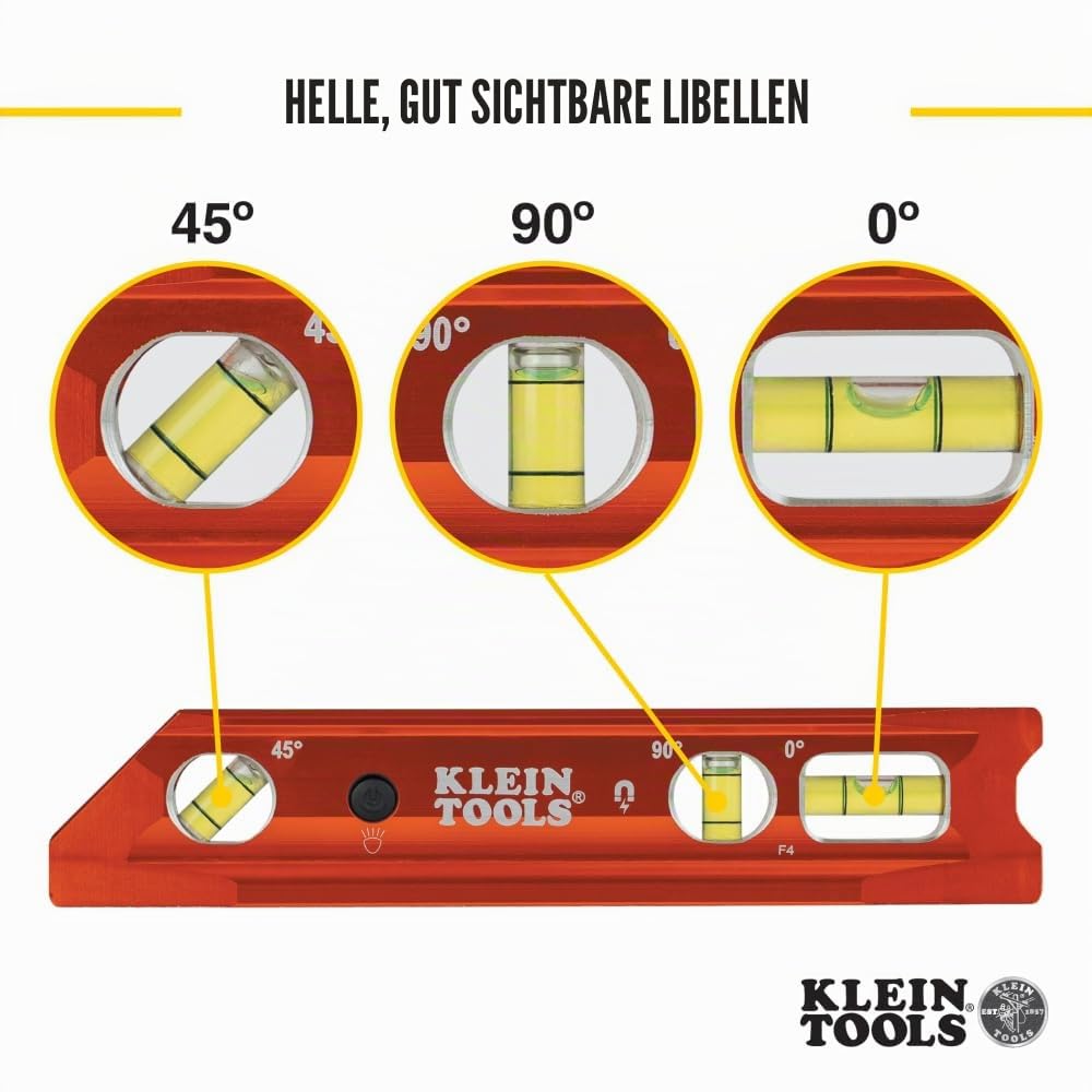 Klein Tools 935RBLT Torpedo Wasserwaage mit LED - Anzeige, Orange