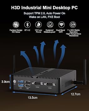 Fanless N100 Mini PC Industrial Computer 3-Display 16GB RAM 512GB SSD