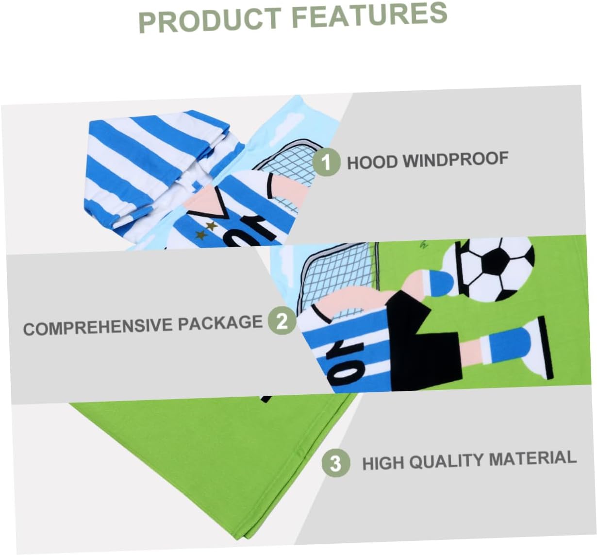 Hooded Bath Towel Cape, Soft Absorbent Beach and Pool Towel Cloak with Sports Pattern, Lightweight Cotton Hooded Wrap for Boys and