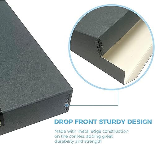 Vista 232 de Lineco, Caja de almacenamiento de archivos de museo de color tostado de 9 x 12 pulgadas, diseño frontal caído. Sin ácidos con borde de metal.