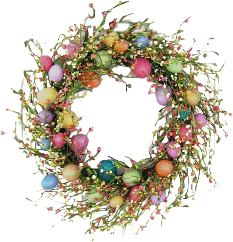 SunaOmni Easter Wreath Colored Egg and Mixed Twigs Spring with Flowers Berry Pips Garland Artificial Style a Colorful Eggs