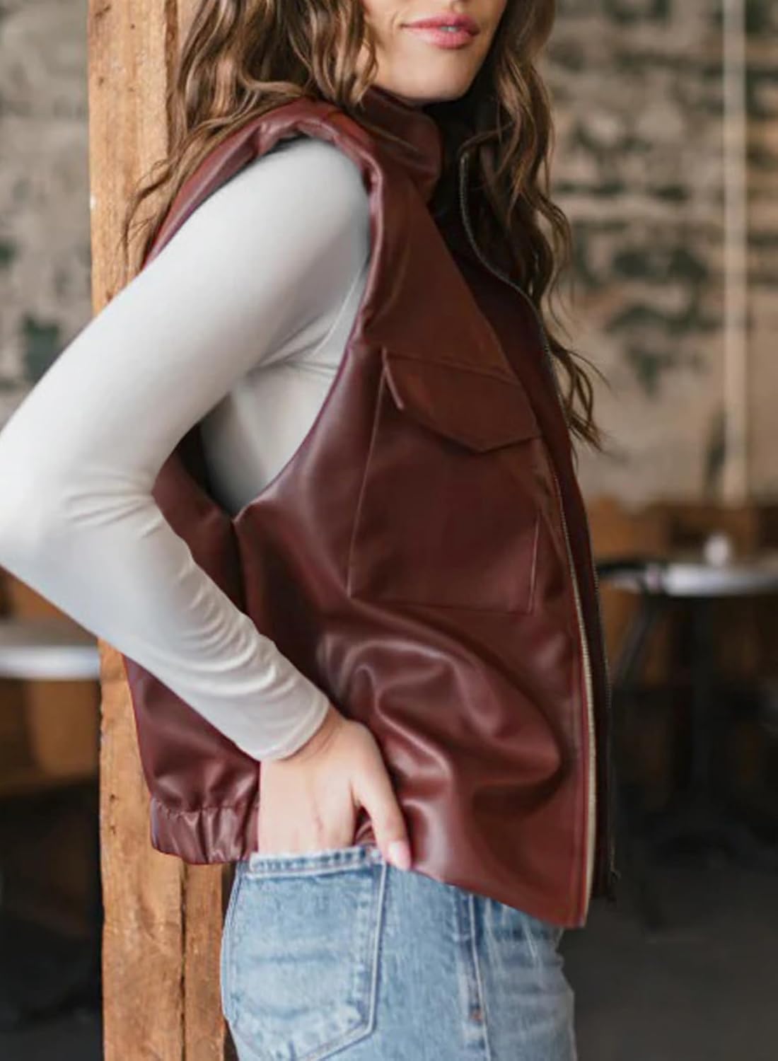 EVALESS Faux Leather Jacket Women Sleeveless Motorcycle Coat Zip Up Vest Jackets Fall Fashion Outfits Winter Clothes - Image 4