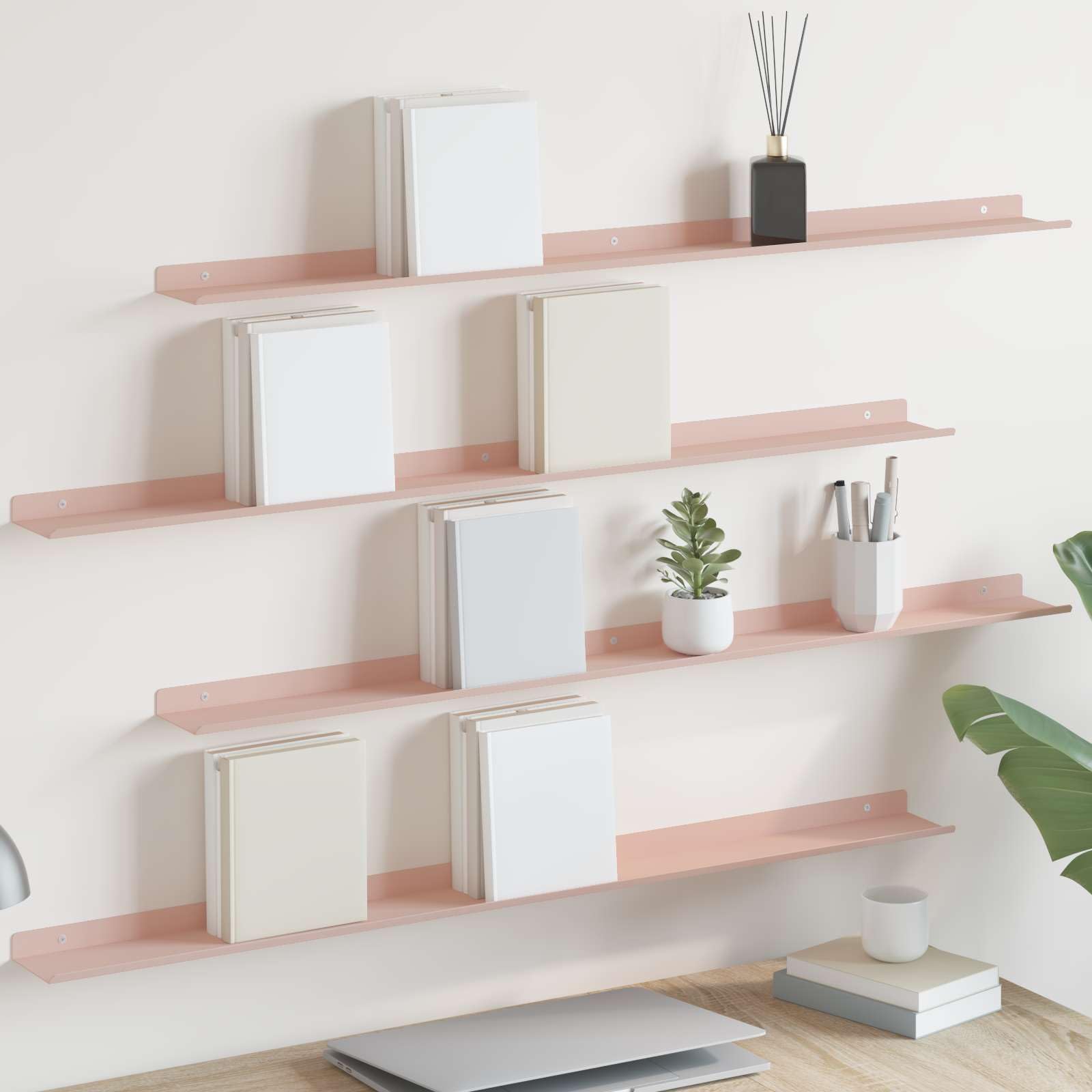 vidaXL Étagère Flottante 4 pc Rose 100 x 9 x 2,5 cm Acier