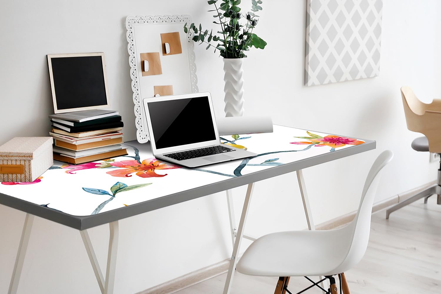 Sottomano da Scrivania 100x50 cm Protezione e Decorazione in Vinile PVC Antiscivolo Impermeabile Facile da Pulire Superficie Protettiva per Ufficio e Casa - Fiori