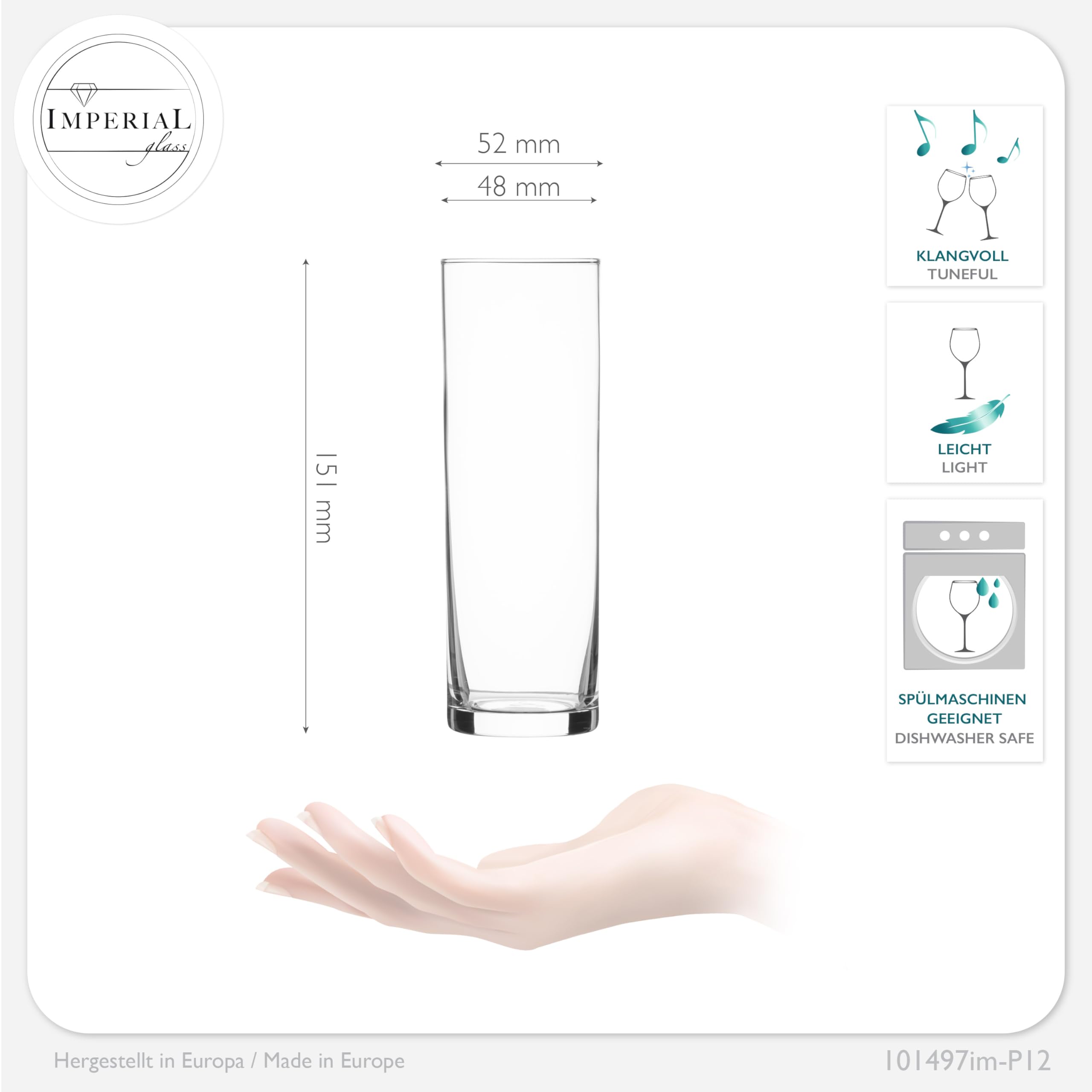 Imperial Lot de 12 verres à bière en verre 200 ml (max. 250 ml) Motif barres de bière 0,2 l Passe au lave-vaisselle