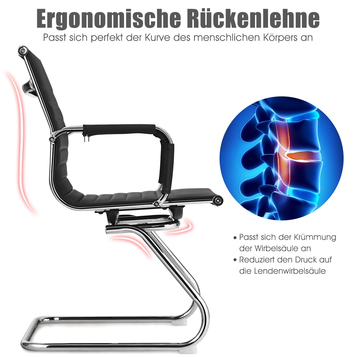 COSTWAY Freischwinger Stühle 2er Set, Konferenzstühle mit Armlehne