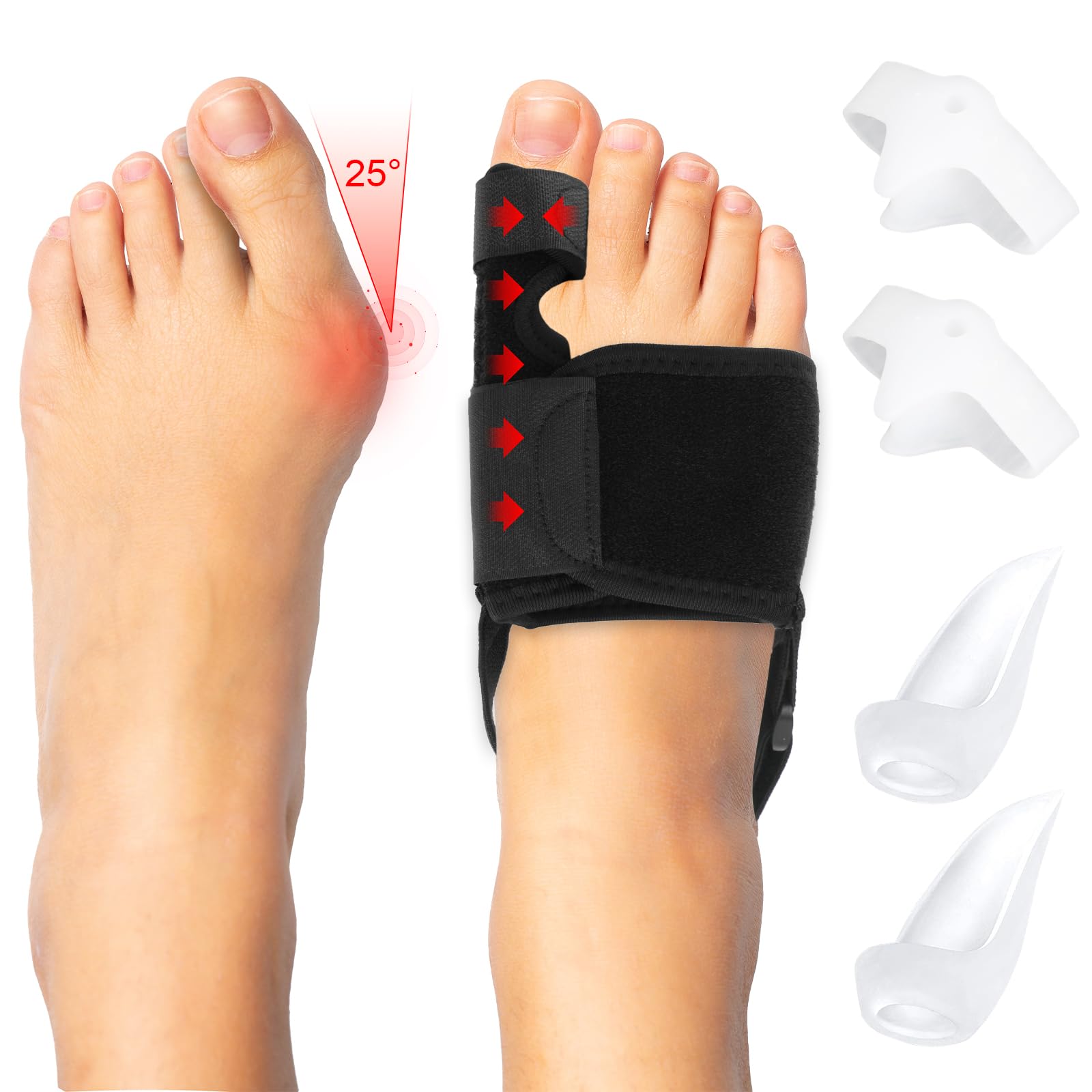 Taichaeu Bunion Corrector Big Toe Straightener - Toe Separator, Adjustable Bunion Splint with 2 Angle Bar, Bunion Toe Separator with Double Non-slip Strap for Day Night Support