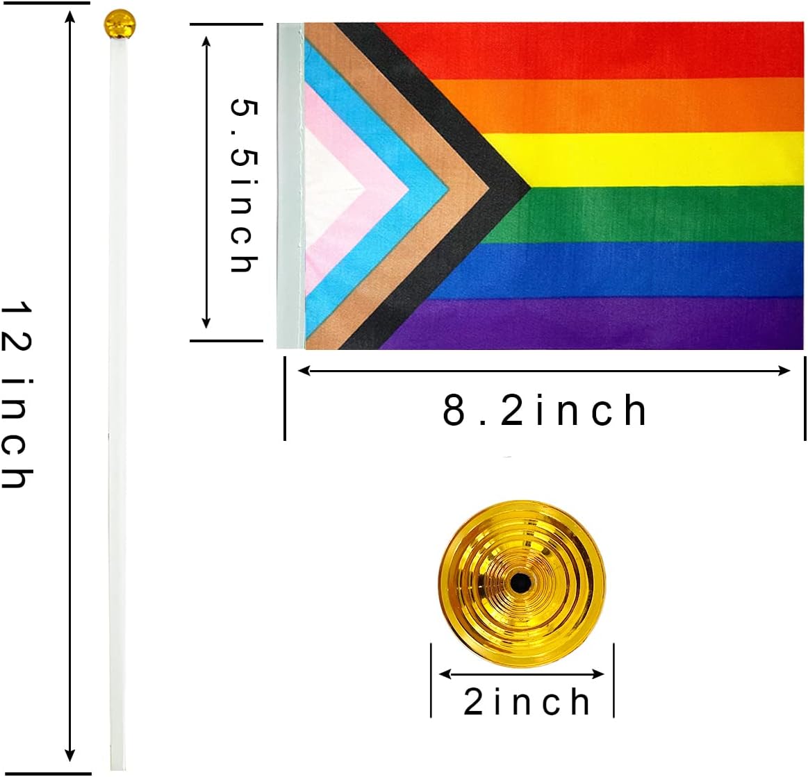 WXTWK 12 Pack Progress Pride Rainbow Desk Flag Small Mini Gay LGBT Table Flags With Stand Base,Rainbow Mardi Gras Festival Events Celebration Decorations - Image 2