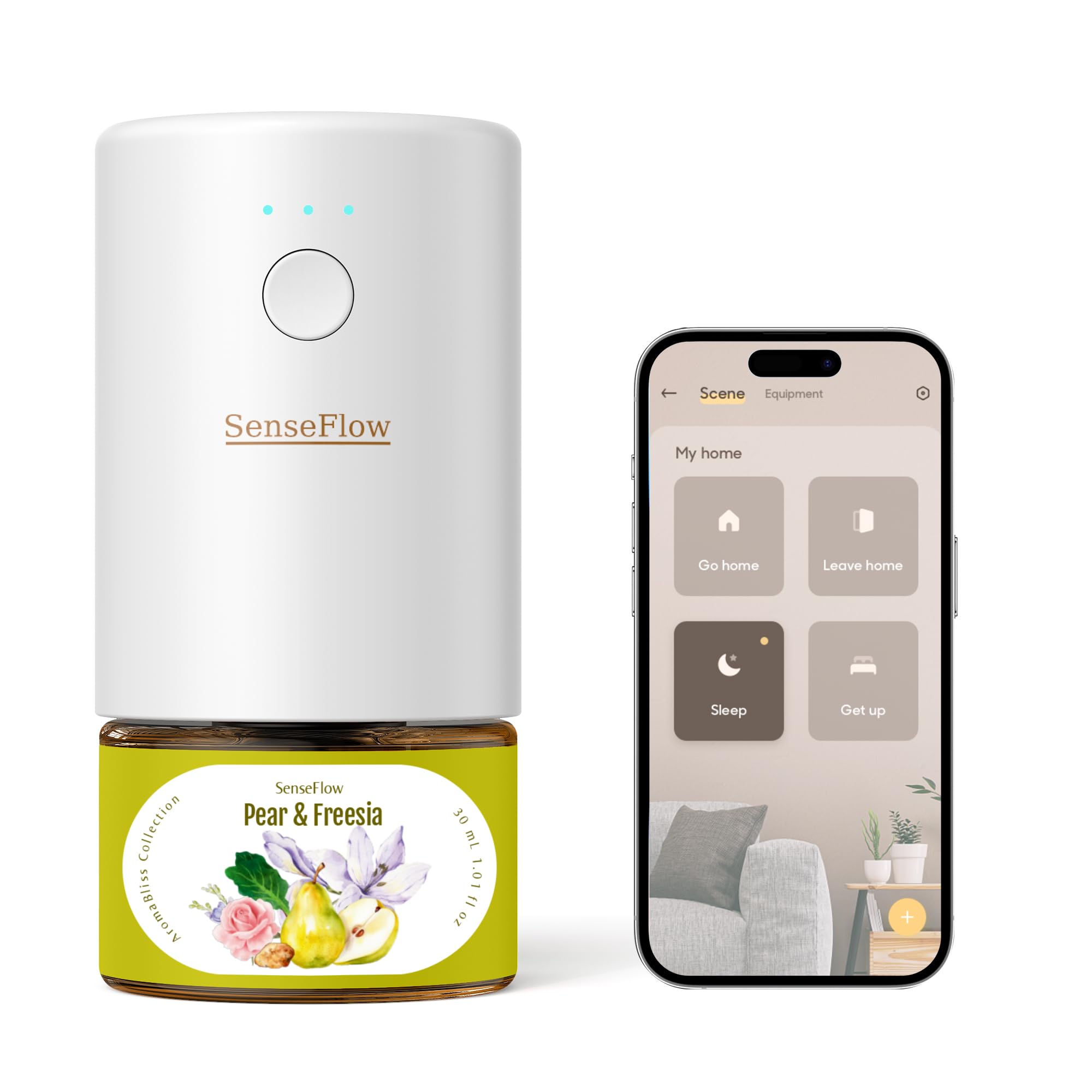 SenseFlow Aroma Diffuser for Essential Oils Smart Wi-Fi SF101S Pro, Waterless Ultrasonic Fragrance Plug, Room Fragrance, White, No Oils