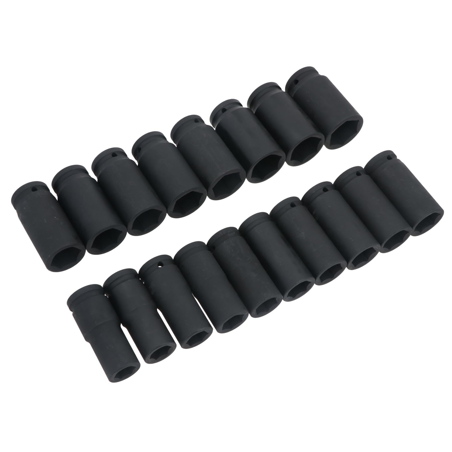 Głębokie metryczne nasadki udarowe 3/10.2 cm 6-stronne pojedyncze sześciokątne 19 mm - 36 mm 18 szt