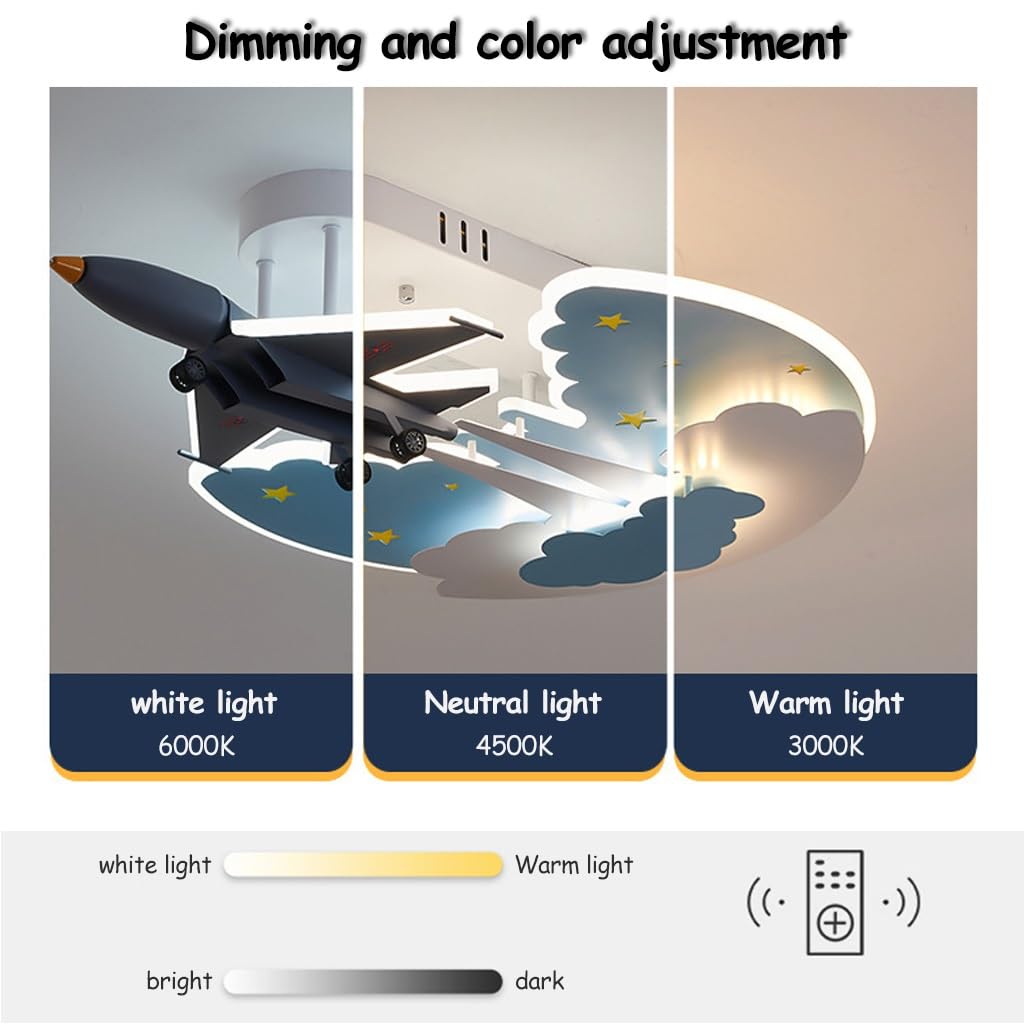 DOCJX Flugzeug Deckenleuchte Kinderzimmer - Dimmbar 58W LED Mit Fernbedienung