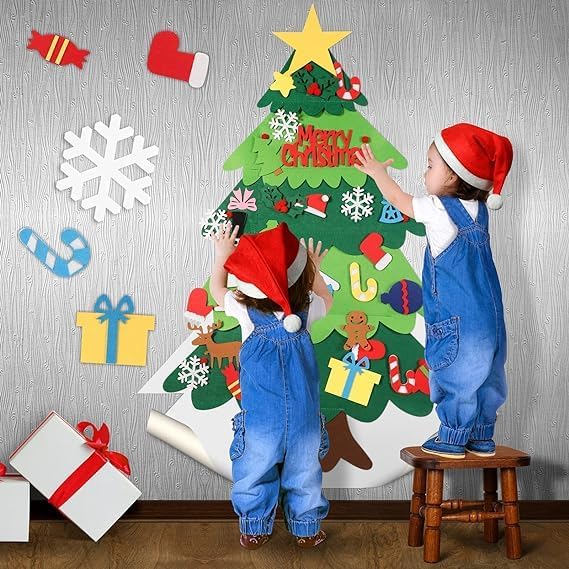 Sapin De Noël En Feutre Pour Enfants, DIY Avec Ornements Amovibles, Décoration De Pour La Maison, La Porte, Le Mur, Cadeaux De Noël (P6