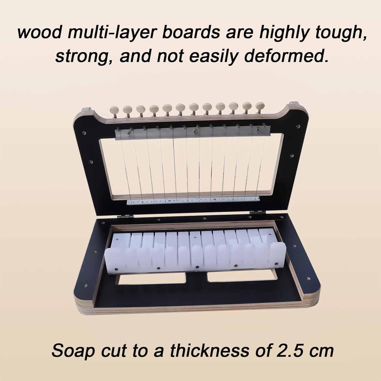 Cortador de jabón multijabón, cortador de jabón de madera, intervalo de corte de 2,5 cm, con 12 cables, longitud de corte dentro de 30 cm, para jabón hecho a mano, queso