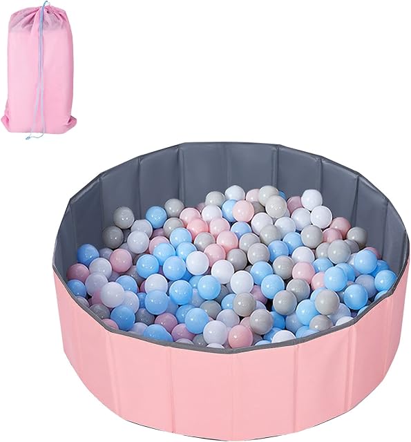 Queiting Kids Ball Pit 80X24cm Folding Toddler Ball Pit Comfortable Children Ocean Ball Pool with Storage Bag Indoor Outdoor for Toddler Boys Girls (Pink)