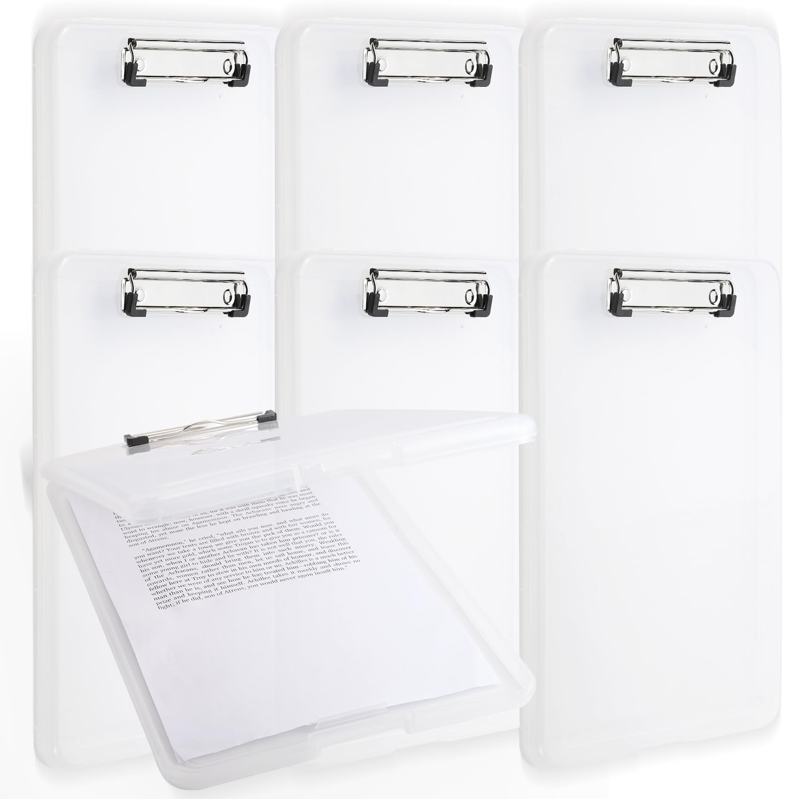 6 tavolette portablocco con contenitore, ad alta capacità, per infermieri, in plastica resistente, con clip a basso profilo, per ufficio, scuola, infermiere, 22 x 33 x 2 cm (trasparente, A4)