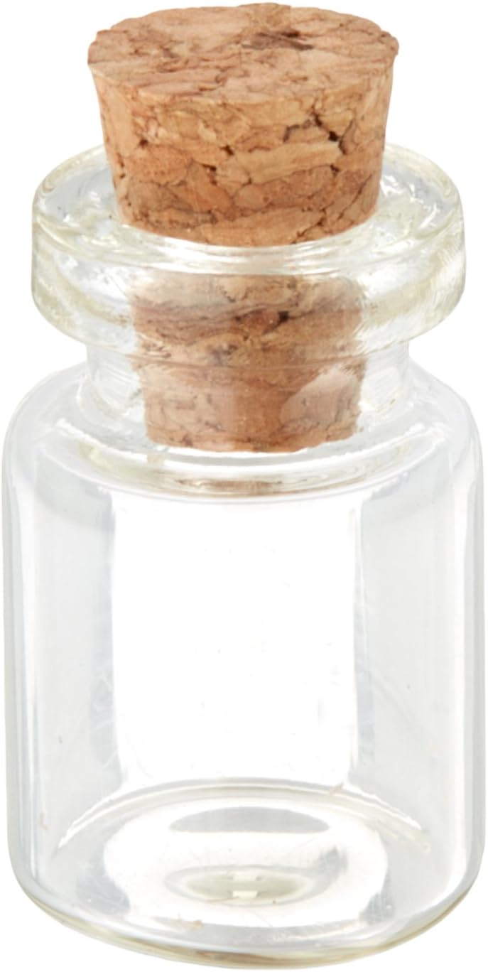 BSI 10-Pack Mini Glass Bottles Cork Tops Message Weddings Wish Jewelry Party Favors, 3/4-inch (18mmx10mm)