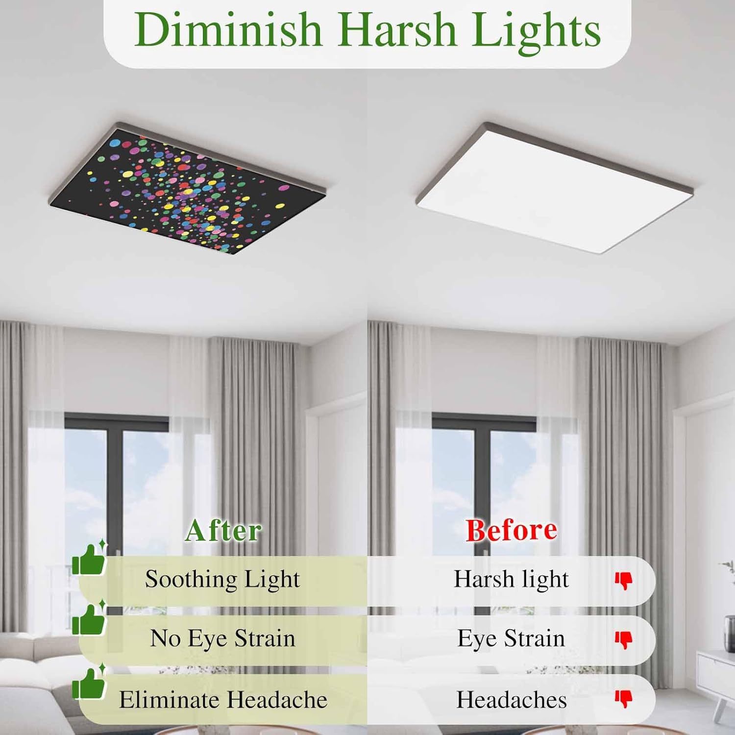 Colorful Polka Dot Fluorescent Light Covers for Ceiling Lights 4x2 feet,4 Pack Magnetic Light Filters for Classroom,Cartoon Cute Abstract Graffiti Black Fluorescent Lamp Shade Panel for Office School