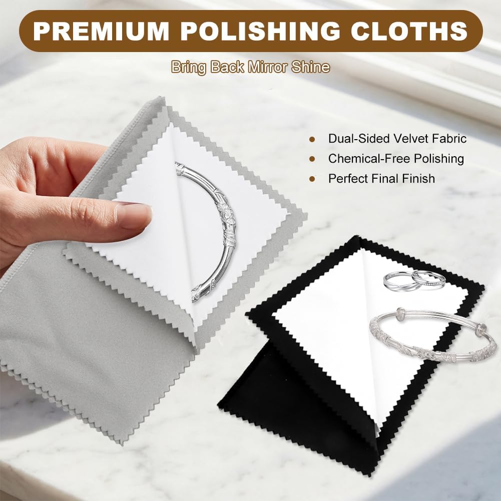 5 Pcs Silver Jewellery Cleaner Kit, Professional Silver Cleaning Kit with Ultra-Soft Brushes & Polish Cloths for Cleaning Gold, Diamonds, Platinum, Gemstones, Coins, All Jewelry
