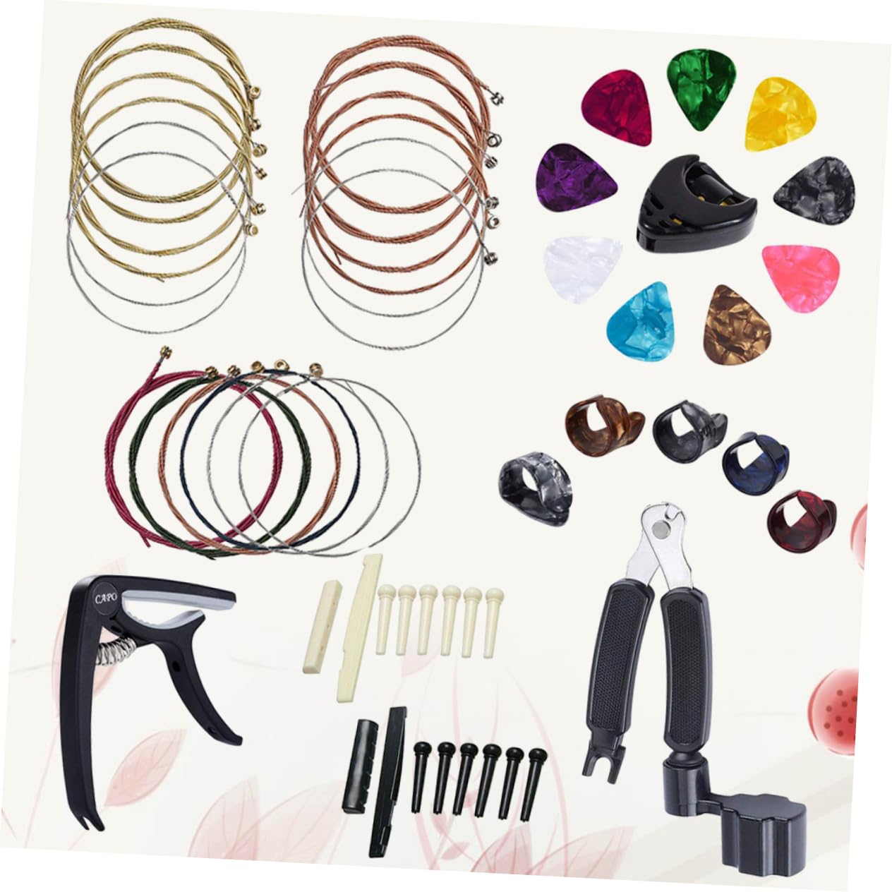 VICASKY 3stücke Gitarren Zubehör Set Wechselwerkzeug Für Gitarrensaiten Mit Saitenwickler Plektrum Und Steg- Sattelkit Praktische Tragbare Und Langlebige Gitarrenwerkzeuge Für Musiker