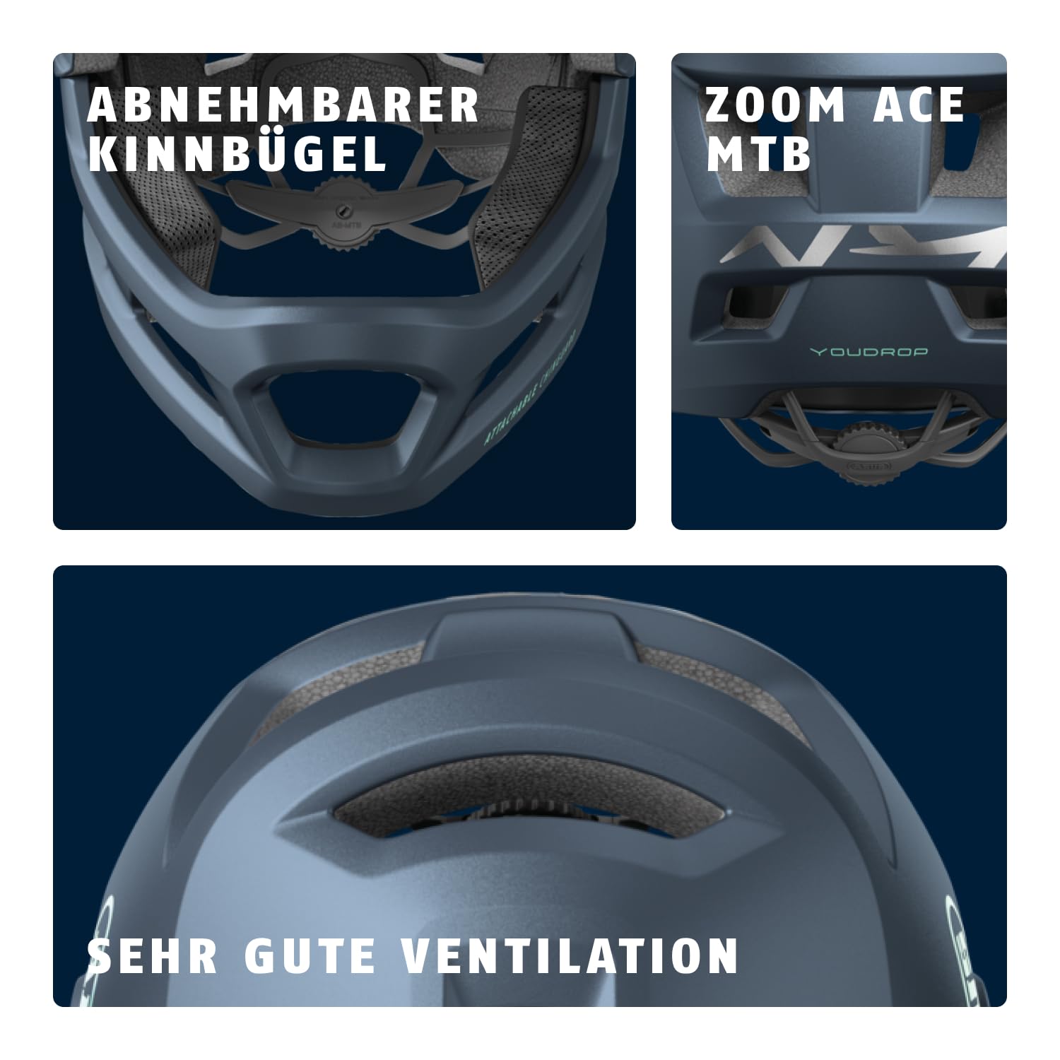 ABUS MTB-Helm YouDrop FF - Fullface-Helm für Kinder und Jugendliche - für den Einstieg in den Mountainbikesport - mit abnehmbarem Kinnschutz